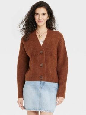 Universal Thread Rust Brown V-Neck Button Cardigan